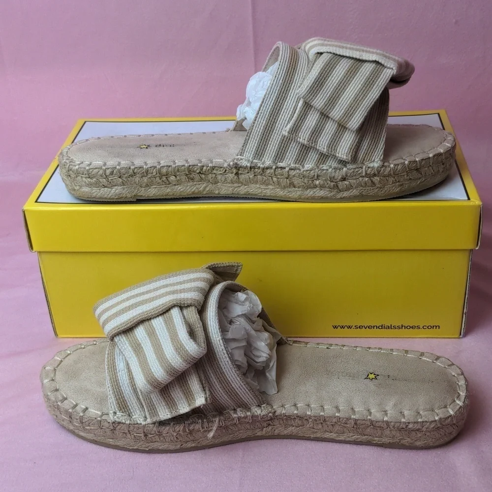 Seven Dials Wagner Beige Striped Neutral Summer Espadrille Sandals size 8.5